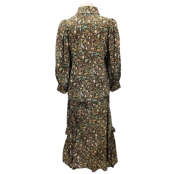 MAISON MAYLE BLACK MULTI PRINTED SILK BLOUSE AND SKIRT TWO-PIECE SET - Picture 3 of 6